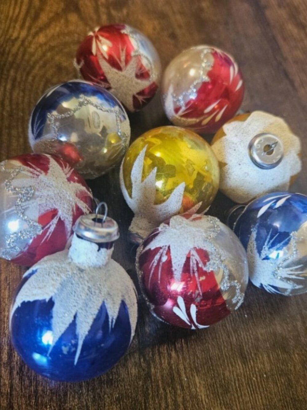 Lot Of 9 Vintage CALI COL Handpainted Mercury Glass Christmas Ornaments